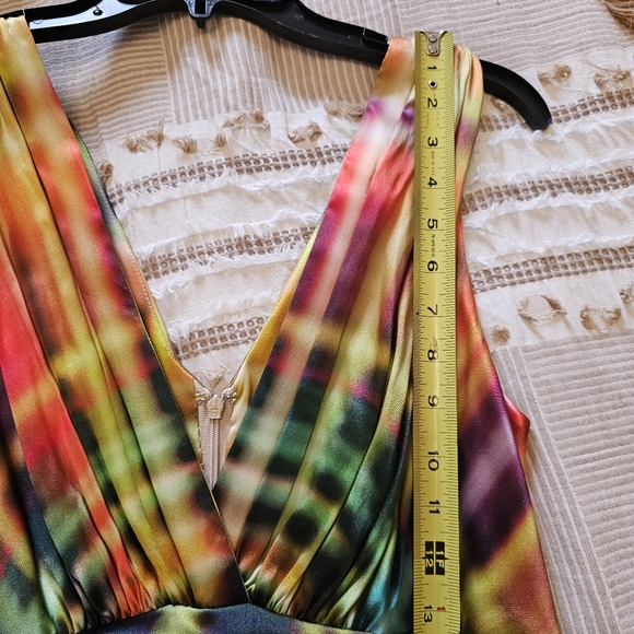 Designer Rickie Freeman Teri Jon silk rainbow rushed fitted dress size 12 - Picture 5 of 11